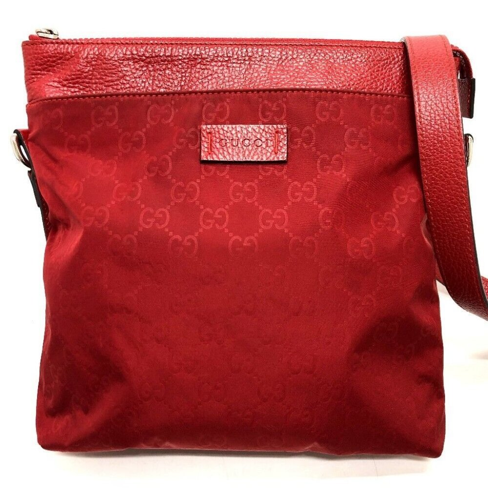 GUCCI GG Bag Shoulder Bag Nylon / Leather Red/SilverHardware